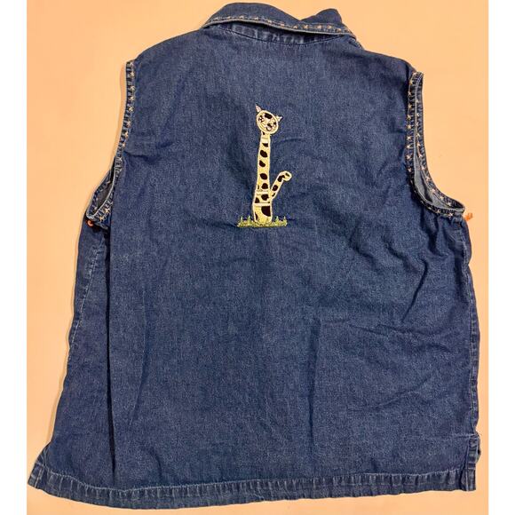 Vtg Life Styles Embroidered Denim Cat Vest Button Up Size XL Women's - Picture 4 of 4